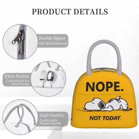 Snoopy Yellow Insulated Lunch Bag Not Today Peanuts Tote - Picture 4 of 5
